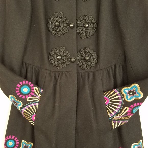 Plenty Tracy Reese Coat, Gorgeous Details, Fabulous Embroidered Trim, Size 8 - Picture 5 of 11
